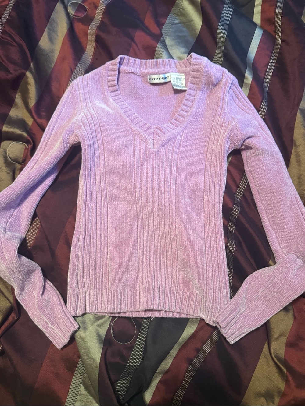 Energie Lilac V-Neck Ribbed Sparkle Sweater